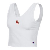 USC Trojans Women's Champion White SC Interlock Tailgate Ottoman V-Neck Crop Tank